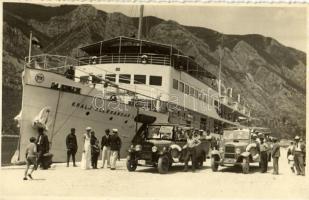 1934 Kotor, Cattaro; Kralj Aleksandar I. passenger ship, soldiers, automobiles at the port. Foto-Atelier Cirigovic photo