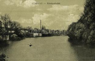 1925 Szarvas, Körös folyó részlete csónakázókkal. Kiadja Tulok Jenő (EK)