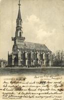 1906 Losonc, Lucenec; Református templom. Kiadja Kármán Zsigmond / Calvinist church (enyhén ázott sarok / slightly wet corner)