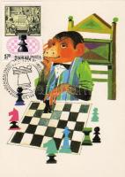 Tomaska Irén: Majom sakktáblával, sakk bélyeggel és pecséttel C