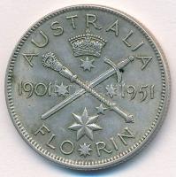 Ausztrália 1951. 1Fl Ag 50 éves jubileum T:2  Australia 1951. 1 Florin Ag 50th Year Jubilee C:XF  Krause KM#47