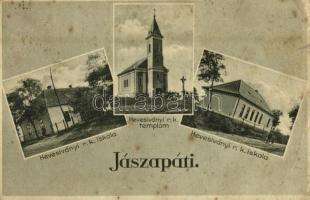 1932 Jászivány, Hevesivány (Jászapáti); Római katolikus iskola és templom (ázott sarok / wet corner)