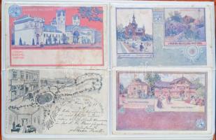 33 db régi külföldi városképes lap narancssárga albumban / 33 pre-1945 European town-view postcards in an orange album