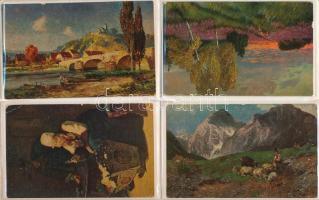 65 db régi művészlap bordó albumban / 65 pre-1945 art postcards in a burgundy red album