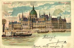 1899 Budapest, az új Országház, Parlament. Kunstanstalt Kosmos S. IX. litho s: Geiger R. (EK)