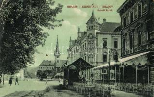 1916 Brassó, Kronstadt, Brasov; Rezső körút, kávéház terasza / street view, café terrace (fa)