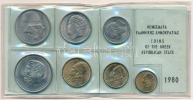 Görögország 1980. 50l-50D (7xklf) forgalmi sor sérült fóliatokban T:1,1- Greece 1980. 50 Lepta - 50 Drachmai (7xdiff) coin set in damaged foil packaging C:UNC,AU