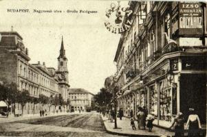 1922 Budapest VI. Nagymező utca, Bleier Izsó áruháza a Gólyához, villamos, üzletek (r)