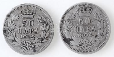 Szerbia 1904. 1D Ag + 1912. 50p Ag "I. Péter" T:2- patina
Serbia 1904. 1 Dinar Ag + 1912....