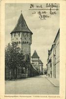 Nagyszeben, Hermannstadt, Sibiu; Befestigungstürme, Harteneckgasse / Erődítési tornyok, Harteneck utca. Kunstanstalt Jos. Drotleff Nr. 38. / fortified tower, street view (EK)