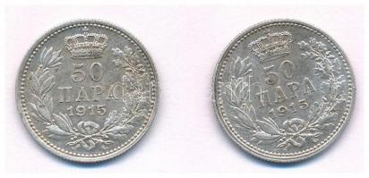 Szerbia 1915. 50p Ag "I. Péter" (2x) T:1-,2 
Serbia 1915. 50 Para Ag "Petar I" ...