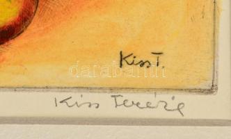 Kiss Terézia (1928- ): Mókusok lakomája. Színezett rézkarc (VI/XX), papír, jelzett, paszpartuban, 14...