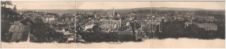 Kolozsvár, Cluj; 3-részes kihajtható panorámalap. Kiadja Schuster Emil / 3-tiled folding panoramacard (hajtásnál kissé szakadt / slightly torn at fold)