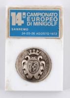 1974 Minigolfos (San Remo) fém emlék érem műanyag plaketten, 9×6 cm