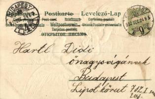 1902 Boldog Karácsonyt! / Christmas greeting card, angel with gifts. Emb. litho (EK)