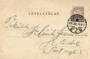 1901 Budapest I. Üdvözlet a "Márvány menyasszonyhoz" címzett vendéglőből, étterem belső, k...