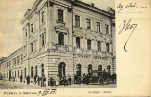 1905 Károlyváros, Karlovca, Karlovac; Svratiste Central / Hotel Central, horse cart