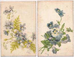 4 db RÉGI virágos selyemlap / 4 pre-1906 silk postcards with flowers