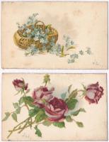 4 db RÉGI virágos selyemlap / 4 pre-1906 silk postcards with flowers