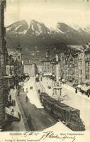 1905 Innsbruck, Maria Theresienstrasse / street view with urban railway, train
