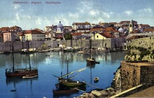 1917 Dubrovnik, Ragusa; Stadthafen / port, harbor, boats, sailing vessels + K.u.K. Kraftwagenkolonne Nr. 35. K.u.K. Hauptfeldpostamt 400/III