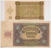 Független Horvát Állam 1941. 10K + 1000K T:III Independent State of Croatia 1941. 10 Kuna + 1000 Kun...
