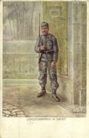 Landsturmmann im Dienst. Kriegshilfsbüros Invaliden-Hilfsaktion No. 21-2. / WWI Austro-Hungarian K.u.K. military, infantry, soldier with rifle, artist signed (Rb)