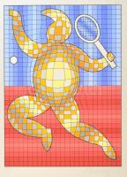 Vasarely, Victor (1908-1997): Teniszező. Szitanyomat, papír, jelzett, művészpéldány (E.A. 5), üvegezett keretben, 34×25 cm / Vasarely, Victor (1908-1997): Tennis player. Screenprint on paper, signed, artists proof (E.A. 5), framed under glass, 34×25 cm