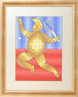 Vasarely, Victor (1908-1997): Teniszező. Szitanyomat, papír, jelzett, művészpéldány (E.A. 5), üvegez...