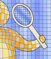 Vasarely, Victor (1908-1997): Teniszező. Szitanyomat, papír, jelzett, művészpéldány (E.A. 5), üvegez...