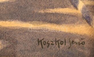 Koszkol Jenő (1868-1935): Kilátás az Esztergomi bazilikára. Akvarell, papír, jelzett, üvegezett kere...