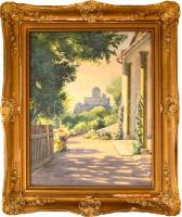 Koszkol Jenő (1868-1935): Kilátás az Esztergomi bazilikára. Akvarell, papír, jelzett, üvegezett kere...