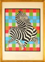 Vasarely, Victor (1908-1997): Zebrák. Szitanyomat, számozott (1/30), foltos, papír, jelzett, üvegeze...