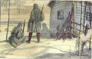 Kantonierungswache. Kriegshilfsbüro Nr. 312. / WWI Austro-Hungarian K.u.K. military, guards in winter, patrol s: J. v. Divéky (Rb)