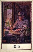 Osztrák-magyar katona 1915 karácsonyán / WWI Austro-Hungarian military, soldier writing letters on Christmas Eve of 1915, Franz Joseph s: Kuderna + K.u.K. Infanterieregiment Potiorek Nr. 102. K.u.K. Feldpostamt 33 (fl)