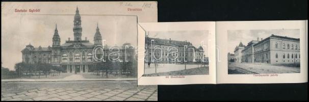 1912 Győr, városháza. Leporellolap 10 képpel, közte a Schöpf István üzlete, Kazinczy utca