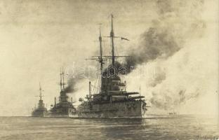 Dreadnought-Division / WWI Austro-Hungarian Navy, K.u.K. Kriegsmarine, dreadnought battleships. Verlag Schrinner, Pola s: Bar. Ramberg + 1916 K.u.K. Kriegsmarine SMS Prinz Eugen