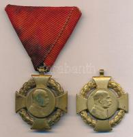 1908. Katonai Jubileumi Kereszt aranyozott Br kitüntetés (2x) egyik mellszalaggal T:2- Hungary 1908. Diamond Jubilee Cross for the Armed Forces gold plated Br decoration (2x) one with ribbon C:VF NMK 269.