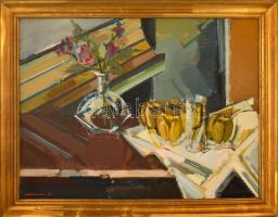 Dobrovits Ferenc (1941-1988): Csendélet. Olaj, farost, keretben, 60×80 cm