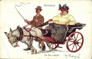 Mariánské Lázne, Marienbad; 150 Kilo Liebreiz / 150 kilos of charm. Fat humour art postcard. B.K.W.I. 361-2. s: Schönpflug (EB)