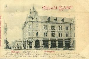 1899 Győr, Deák utca, Veöreös palota, Kisfaludy Kávéház. Pannónia papírkereskedés kiadása (r)
