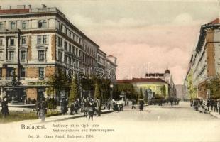 1904 Budapest VI. Andrássy út és Gyár utca (ma Liszt Ferenc tér), üzletek. Ganz Antal No. 21.