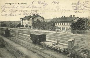 1913 Budapest XI. Kelenföld, vasútállomás, szerelvények (EB)