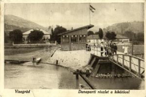 1924 Visegrád, Duna-parti részlet a kikötővel, magyar zászló (EK)