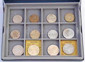 26db-os vegyes magyar és külföldi érme tétel éremtartó kazettában, kivehető tálcával, közte 14db ezü...