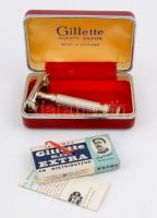 cca 1950 Gillette safety razor penge és pengék, eredeti dobozában, leírással, újszerű állapotban, 10×5,5 cm