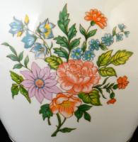 Hollóházi virág mintás, aranyozott, nagyméretű füles váza, matricás, jelzett, hibátlan, m:41 cm