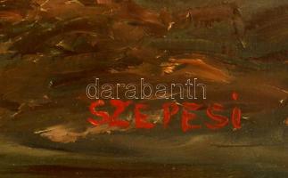 Szepesi Andor (1954-): Táj. Olaj, farost, jelzett, keretben, 40×80 cm