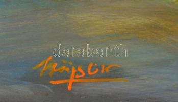 Olvashatatlan jelzéssel: Várakozó. Olaj, farost, keretben, 40×60 cm