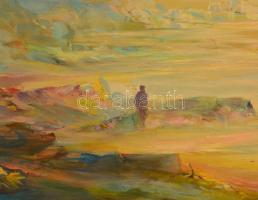 Olvashatatlan jelzéssel: Várakozó. Olaj, farost, keretben, 40×60 cm